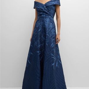 Strapless Jacquard Navy Blue Evening Gown NWT